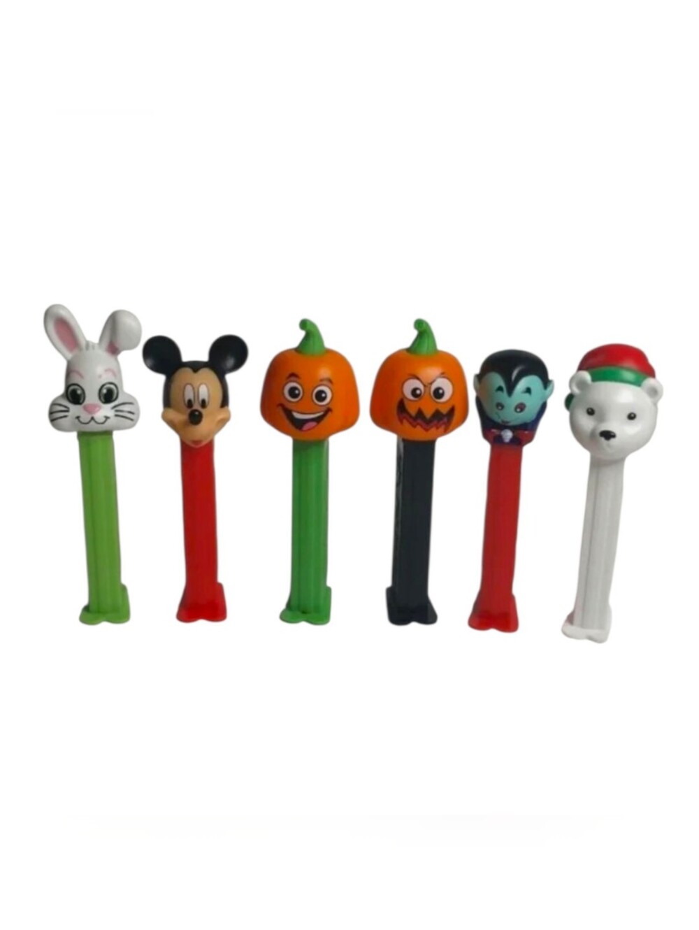 6 Pez Dispensers Lot Mickey Mouse Bunny Halloween Pumpkins Vampire Polar Bear